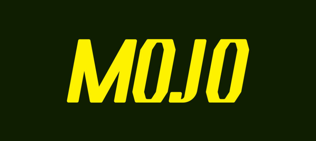 Logo Mojo en lettres jaunes sur fond vert, représentant le gin artisanal français inspiré de l'arrière-pays héraultais