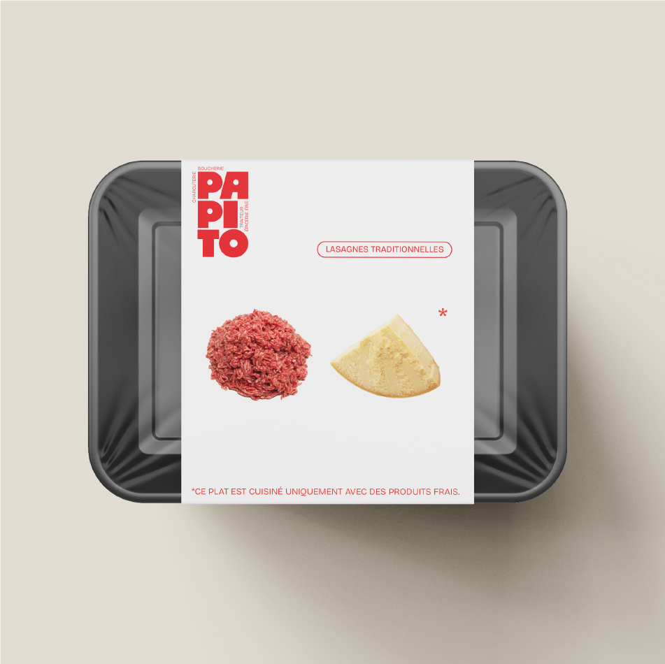 Packaging des lasagnes traditionnelles de Papito, cuisinées uniquement avec des produits frais